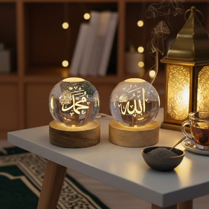 3D Islamic Allah & Muhammad Crystal Ball Lamp (Pack of 2)