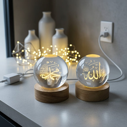 3D Islamic Allah & Muhammad Crystal Ball Lamp (Pack of 2)