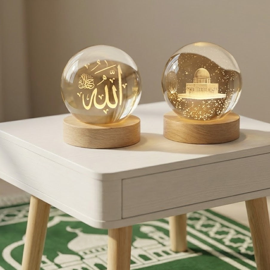 3D Islamic Allah Name And Al aqsa mosque Crystal Ball Lamp (Pack of 2)