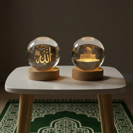 3D Islamic Allah Name And Al aqsa mosque Crystal Ball Lamp (Pack of 2)
