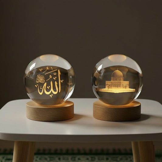 3D Islamic Allah Name And Al aqsa mosque Crystal Ball Lamp (Pack of 2)