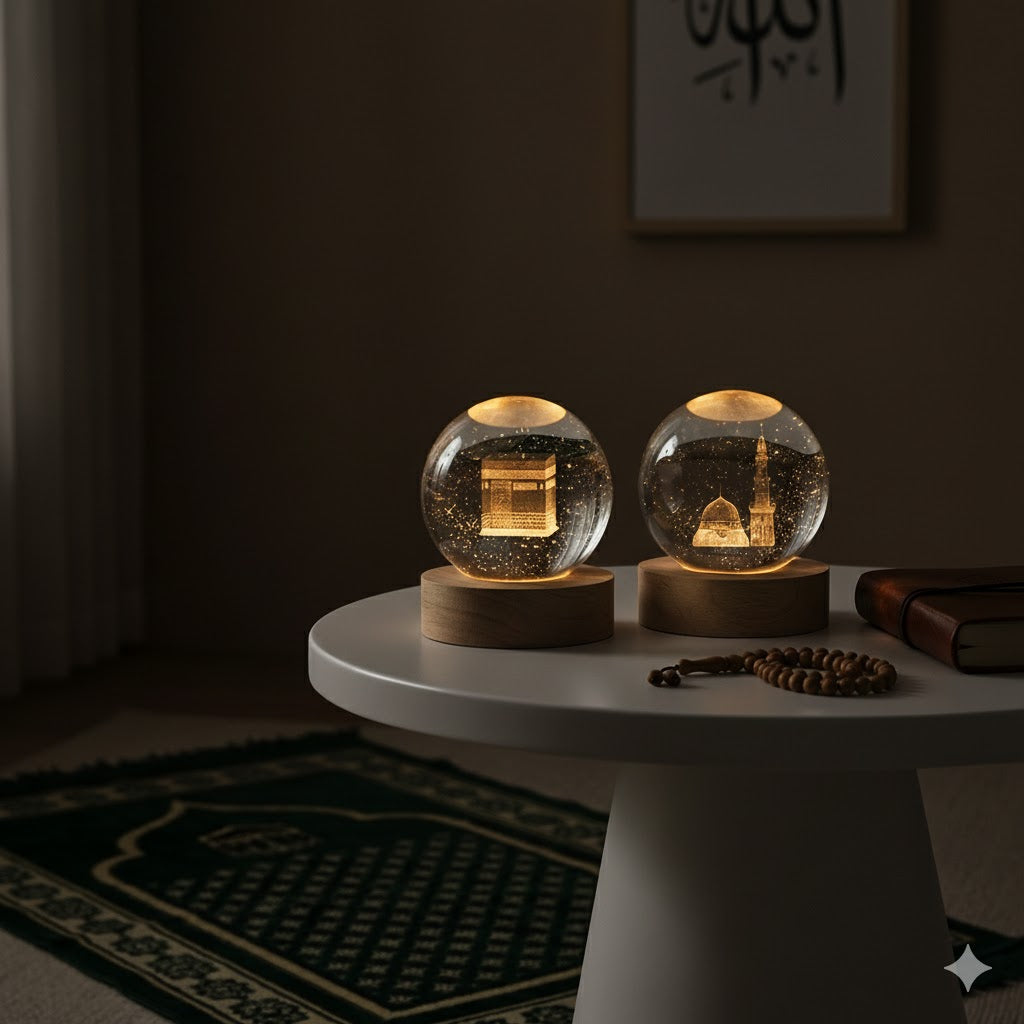 3D Islamic Madina sharif & Kaba ShrifCrystal Ball Lamp (Pack of 2)